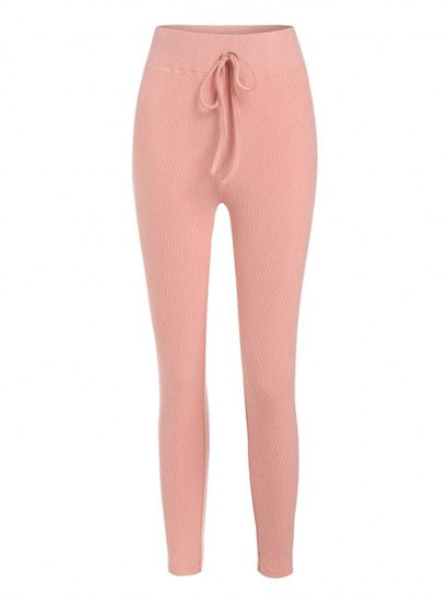Solid Ribbed Tie High Waisted Leggings