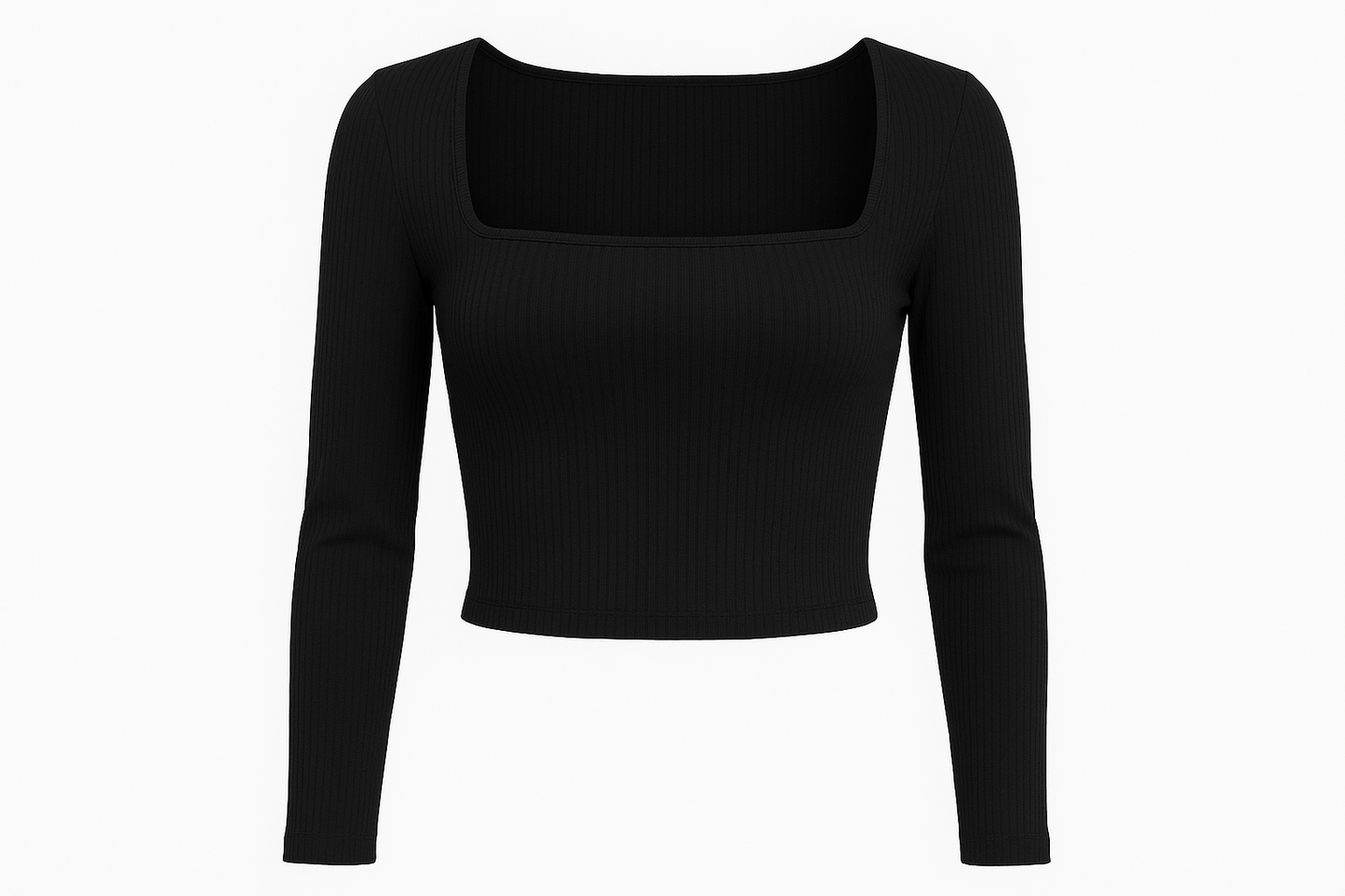 Women's Square Neck Long Sleeve Ribbed Slim Fitted Casual Basic Crop Top