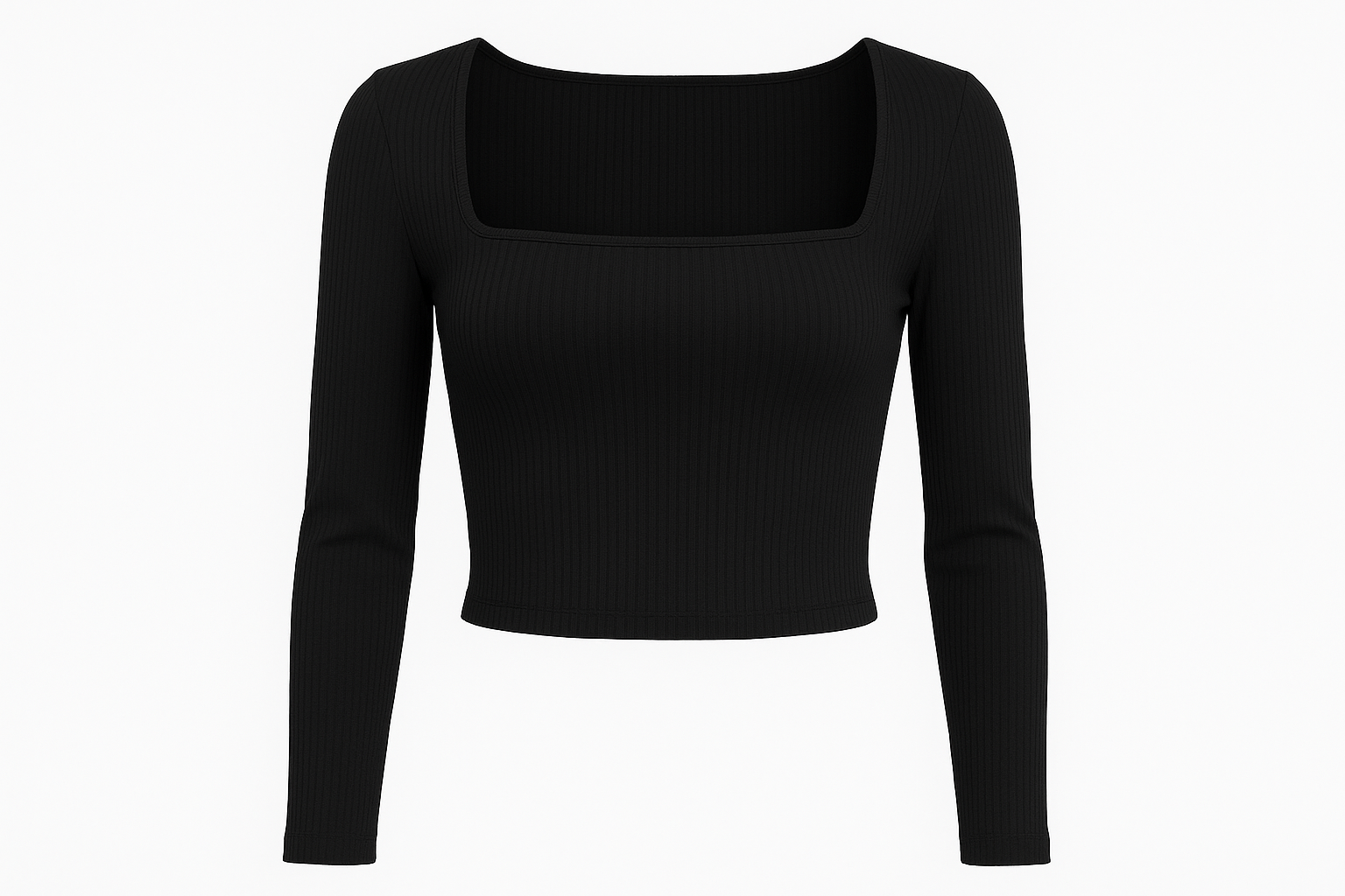Women's Square Neck Long Sleeve Ribbed Slim Fitted Casual Basic Crop Top